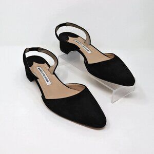 Manolo Blahnik 38 Black Suede Slingback Kitten Heel Pumps